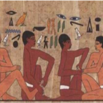 Hiéroglyphe illustrant la pratique régulière et donnant une idée des origines de la réflexologie
