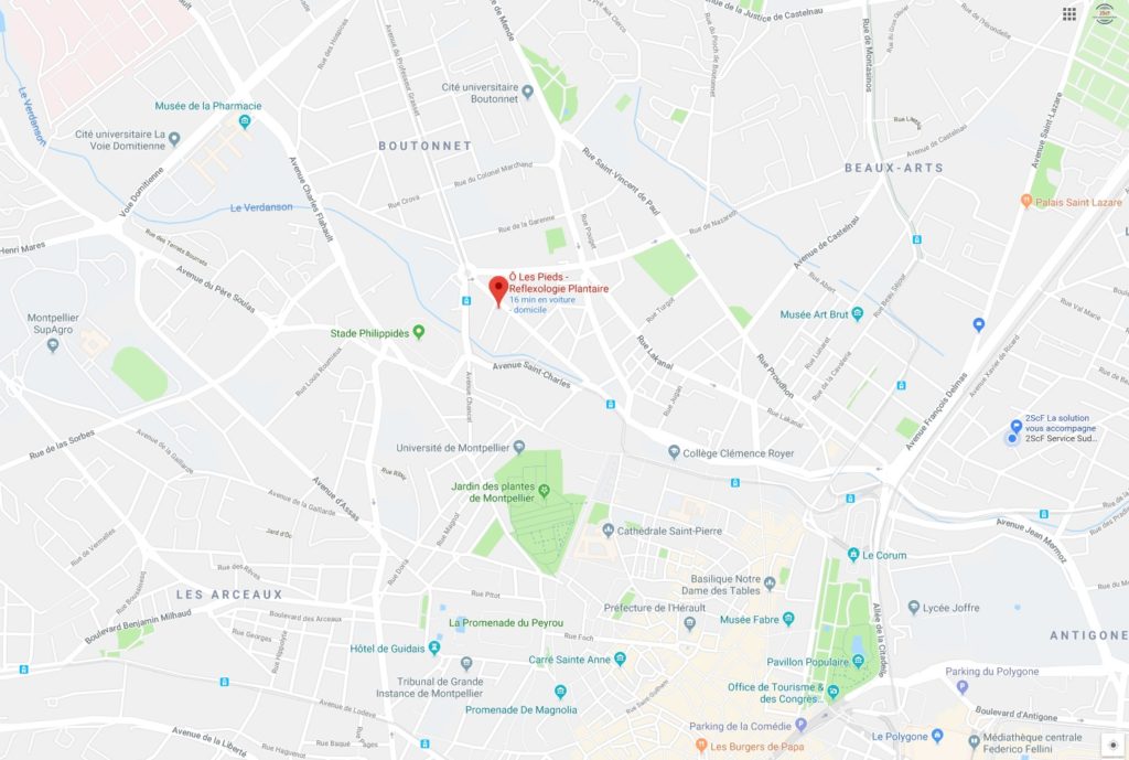 trouver Olp sur le carte de situation de O Les Pieds en centre ville de montpellier