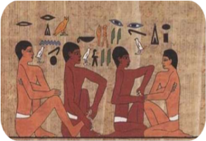 Hiéroglyphe illustrant la pratique régulière et donnant une idée des origines de la réflexologie